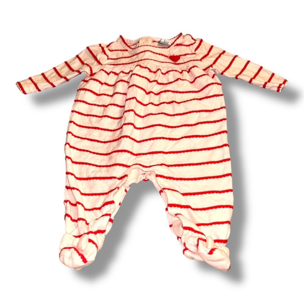 Janie and Jack Valentine Heart Stripe Scalloped Footie One Piece Baby 0-3M